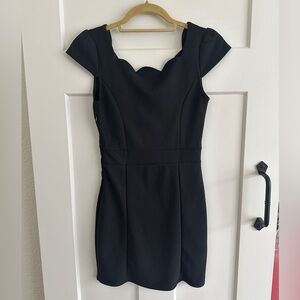 Black Mini Dress with Scalloped Edges and V Back